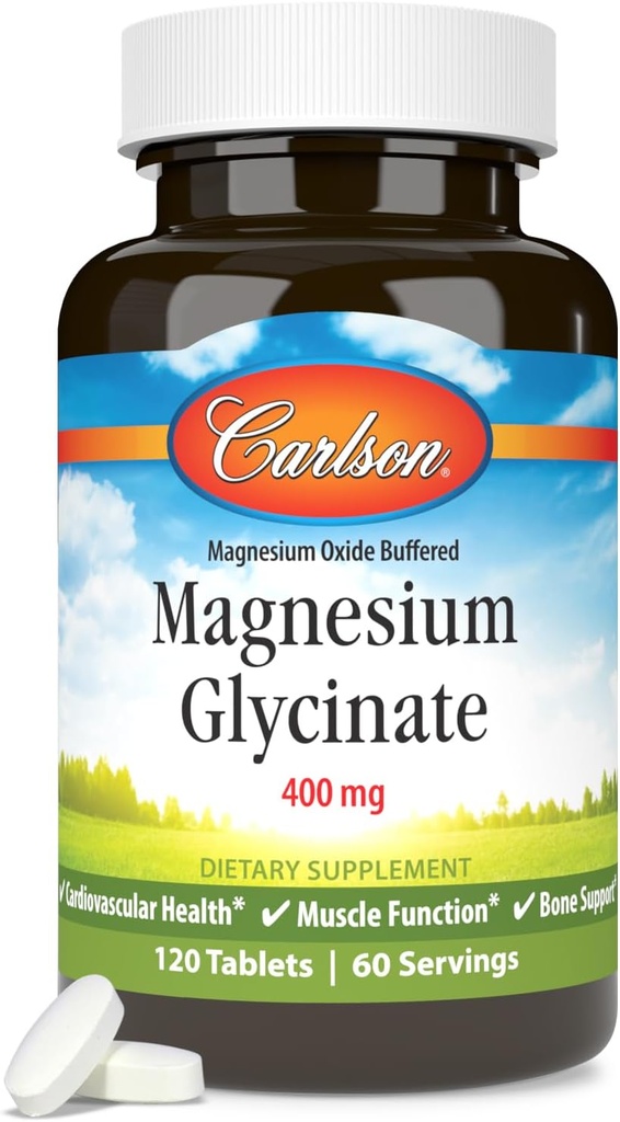 Carlson - Magnesium Glycinate, 200 mg, Superior Absorption, Heart Health, Muscle Function, Bone Support, 120 Tablets 6