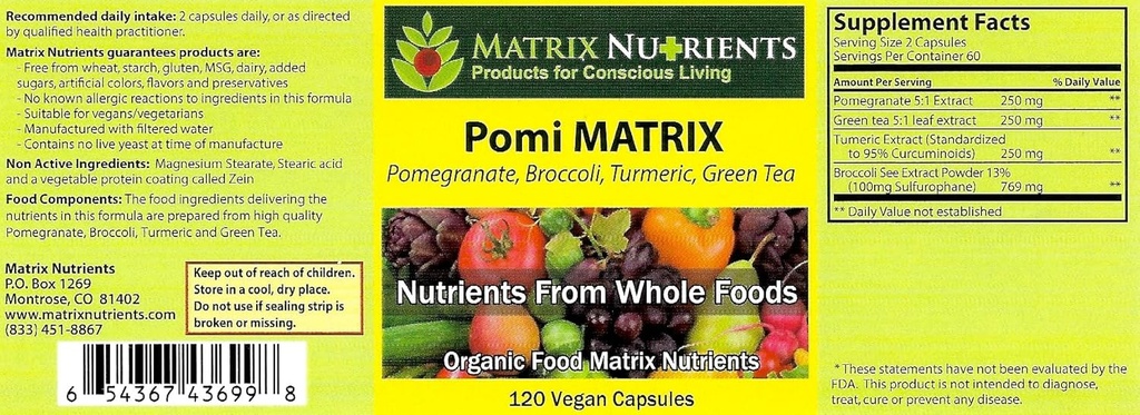 POMI Matrix - 10 Times Stronger Than The Competition! - Lower PSA Levels for Healthy Prostate - 100% Organic - Ingredients: Pomegranate, Green Tea, Turmeric, Broccoli - Vegan Capsules (120ct) 3
