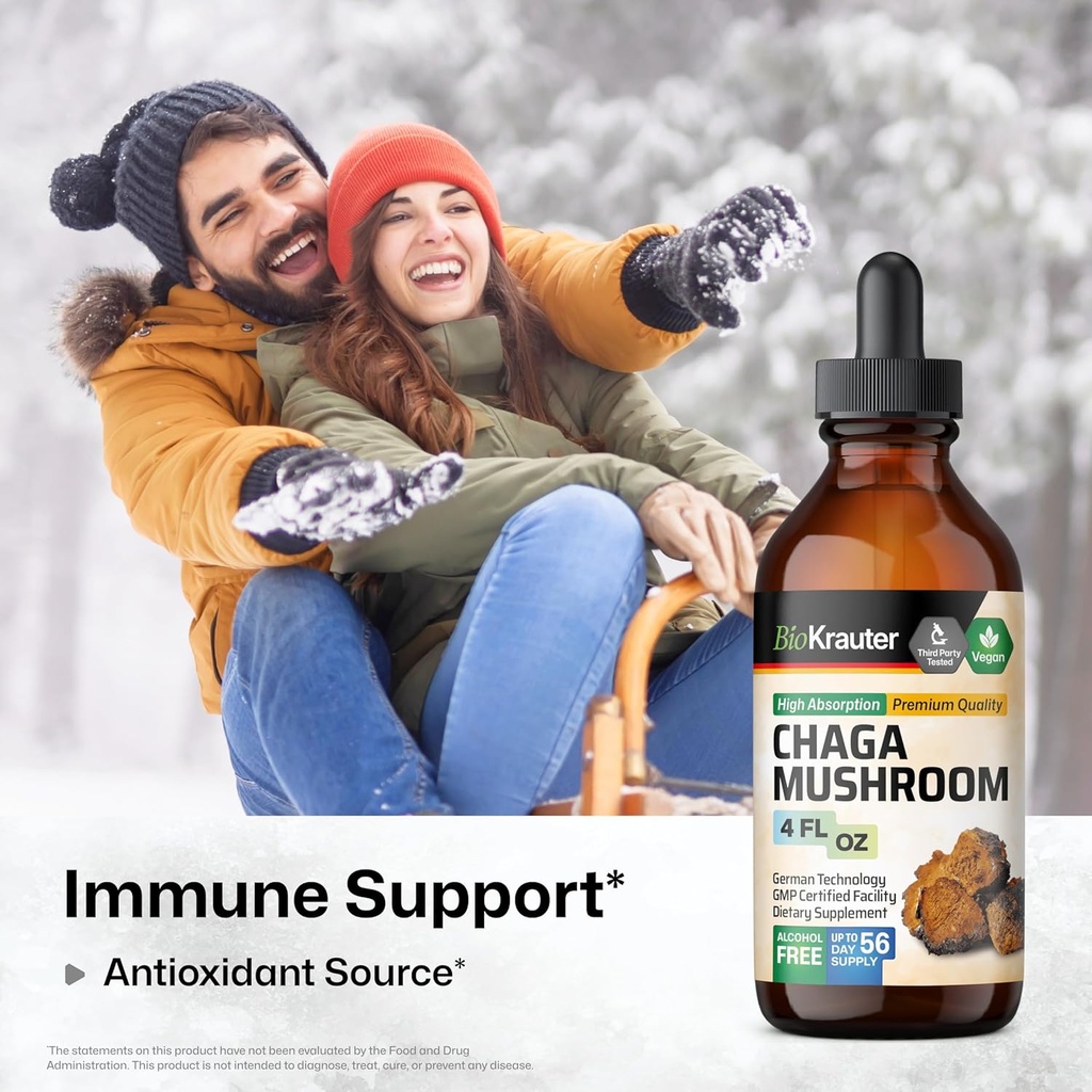 BIO KRAUTER Chaga Mushroom Extract - Chaga Tincture for Immune Support - Vegan, Alcohol & Sugar Free Drops 4 Fl.Oz. 3