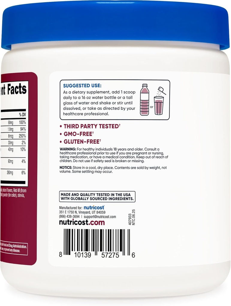 Nutricost Electrolyte Complex Powder (120 Servings, Grape) - Hydration Supplement Drink Mix with Vitamins and Minerals 5
