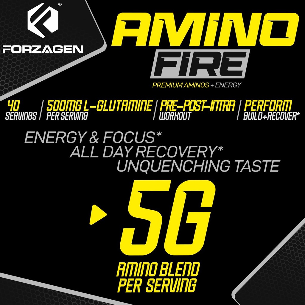 Forzagen Amino Fire | Essential Amino Energy Powder for Pre-Workout | BCAA Energy Boost & Muscle Recovery Drink Mix, Enhance Focus & Concentration, Dietary Supplement | Raspberry Ice Tea, 40 Servings 5