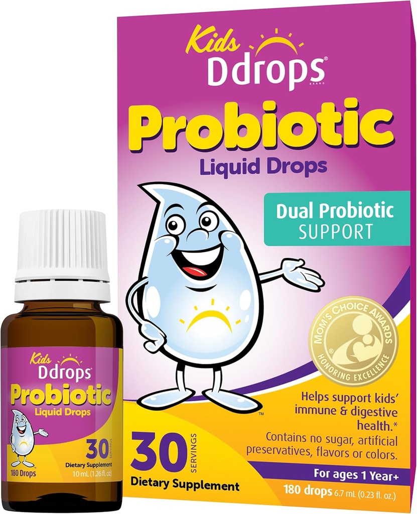 Ddrops Kids Probiotic Liquid Drops, Dual Probiotic Support, Helps Support Kids' Immune and Digestive Health, 30 Servings 2