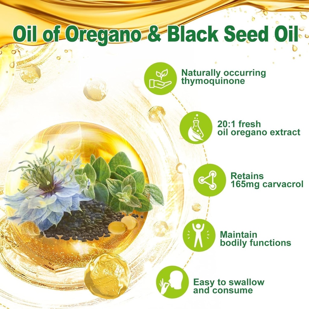Nature's live Oil of Oregano with Black Seed Oil, 2 in 1 Oregano Supplement for Immune Health, Retains High Concentrated Carvacrol & Thymoquinone, Non-GMO, 60 Softgels, 1 Pack 3