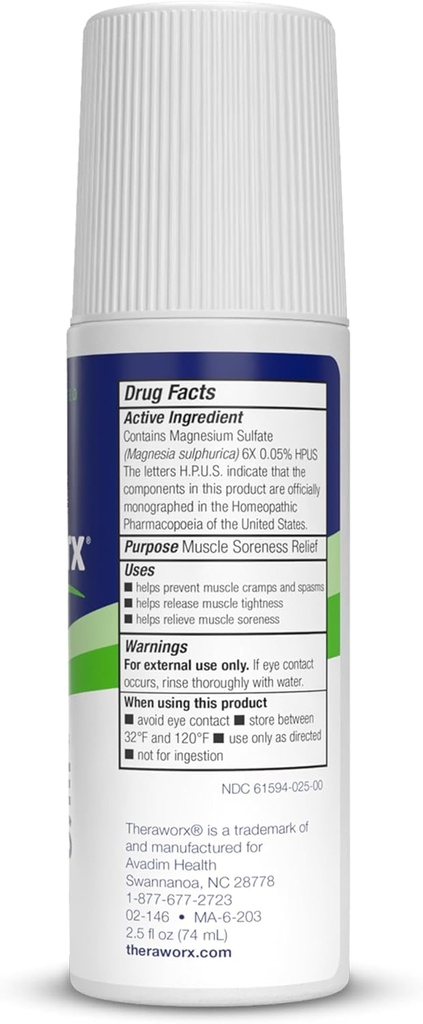 Theraworx Relief for Muscle Cramps Roll-On Fast-Acting Muscle Spasm, Leg Soreness with Magnesium Sulfate - 2.5 oz - 1 Count 4