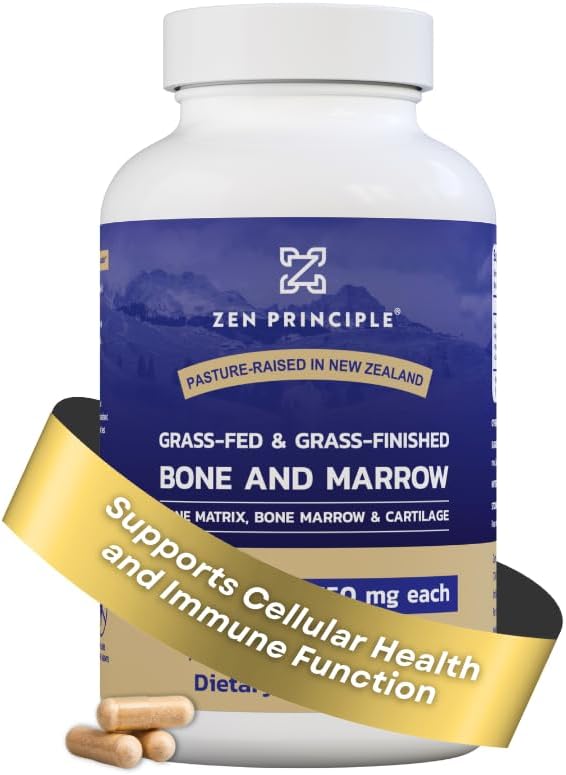 Zen Principle Grass Fed Beef Bone Marrow Supplement, 3300mg. Skin, Oral Health, and Joint Support. Promotes Whole-Body Wellness. Whole Bone Extract, 210 Capsules. 2