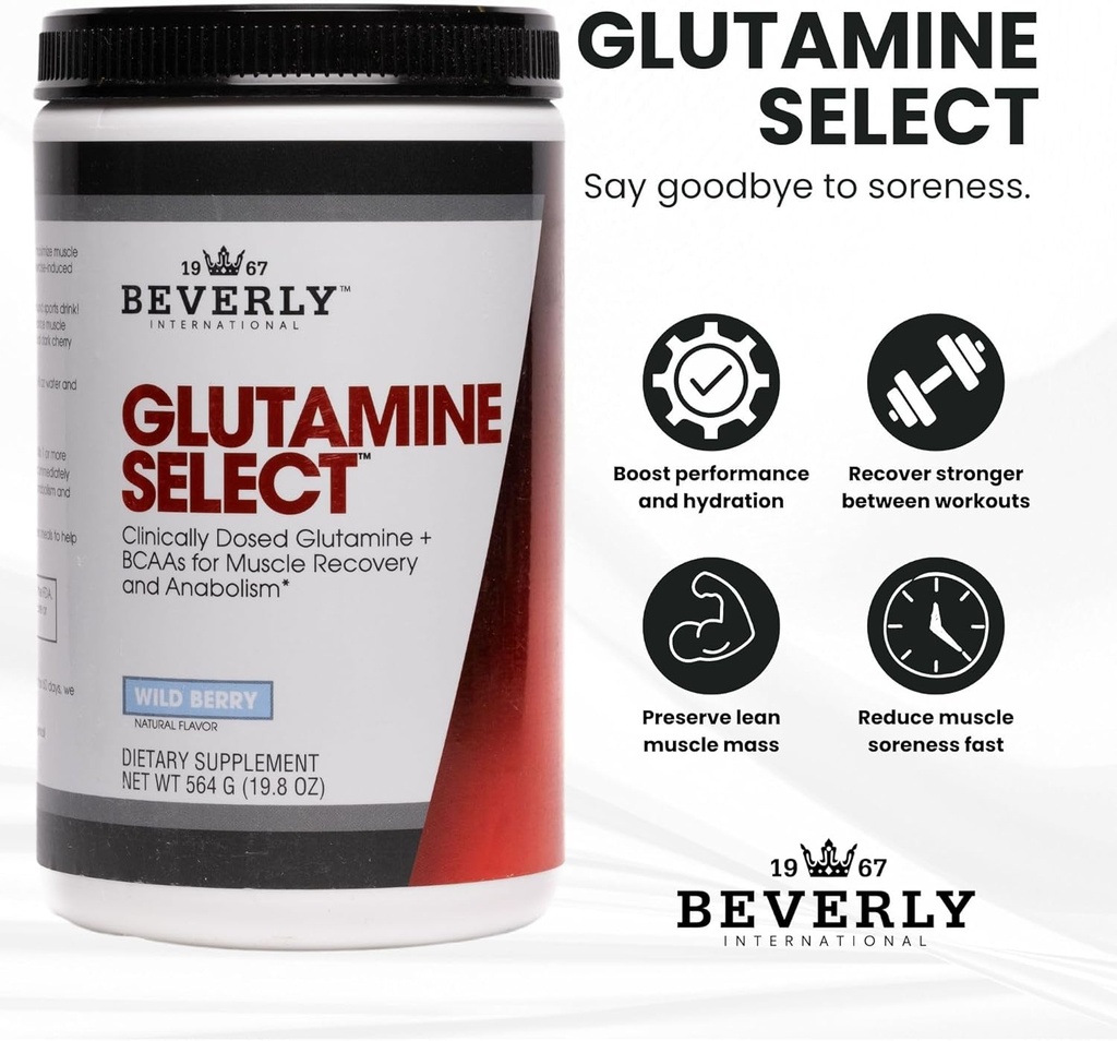 Beverly International Glutamine Select, 60 Servings. Clinically Dosed L-Glutamine and Amino Acid Formula for Lean Muscle and Recovery. Sugar-Free Powder. BCAA’s. 6