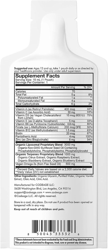 Codeage Multivitamins For Teens, Liquid Vitamin C for Teenagers, Vitamin A B6 B12 D3 E For Kids, Biotin Zinc Omega-3 Folate, Liposomal Vitamins Supplement, One Daily Sachet, Vegan, Non-GMO, 30 Pouches 5