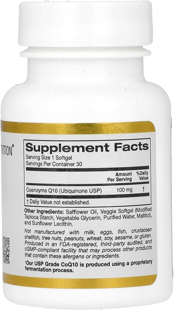 California Gold Nutrition CoQ10 100 mg, Coenzyme Q10 Ubiquinone USP, Supports Mitochondrial Function*, 30 Veggie Softgels 3