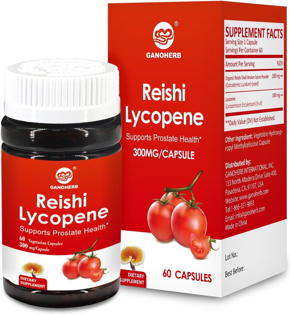 Lycopene Supplement 100mg, Natural Tomato Extract with Reishi Mushroom 200mg, Mushroom Capsule for Immune Health, Gluten-Free, Non-GMO, Vegan, 60 Rapid Release Capsules 2