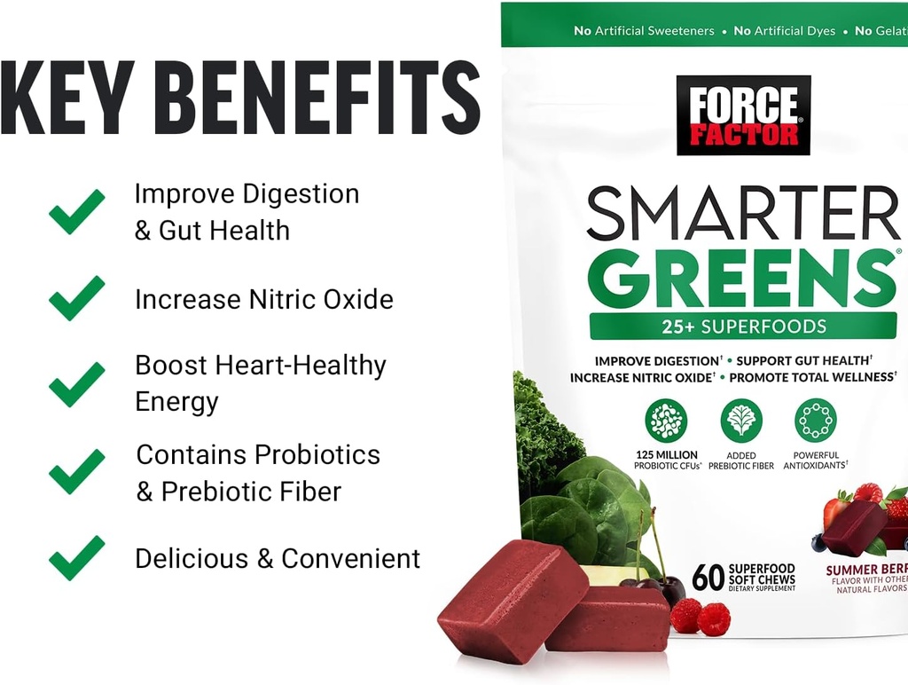 Force Factor Smarter Greens Superfood Chews, Greens and Superfoods with Probiotics & Modern Mushrooms Soft Chews, Mushroom Supplement with Lions Mane, Turkey Tail 4
