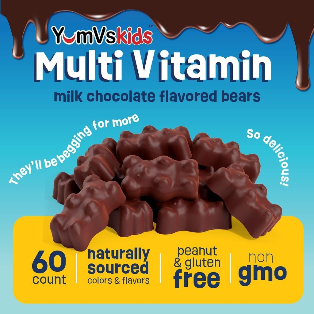 YUM-V'S - Kids Multivitamin Chewable Chocolate Bears - Multivitamin for Kids Supplement - 16 Vitamins & Minerals - Vitamins Including D, Zinc, C, B Complex & More, 60 Count (Pack of 2) 3