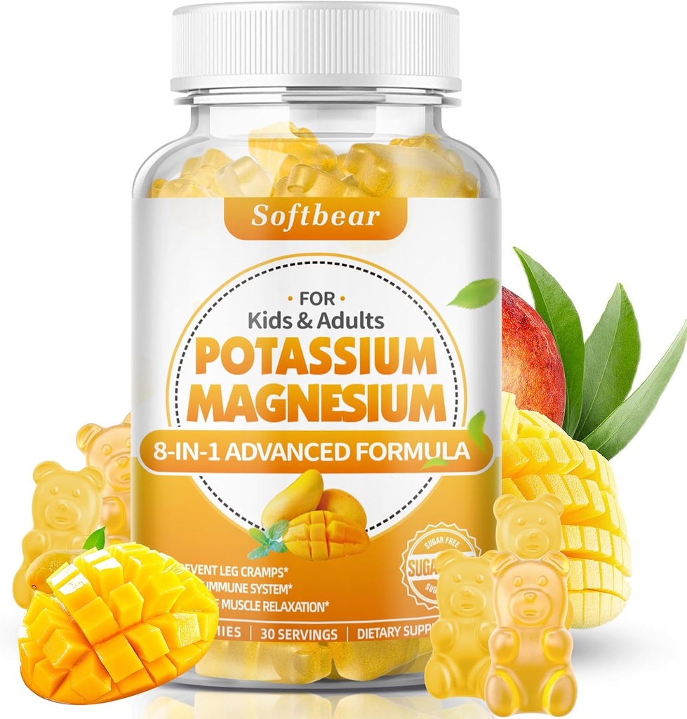 softbear Potassium Magnesium Gummies for Women, Calcium Magnesium Potassium Supplements with Vitamins Sugar-Free Potassium Citrate Gummies Support Muscle Health, Mango Flavor 60 Count 2