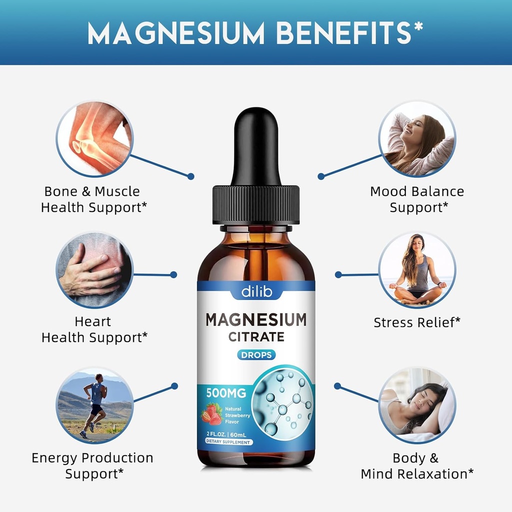 Magnesium Citrate Liquid Magnesium Drops Supplement 500mg-Support Stress Relief, Bone, Muscle, Mood, Sleep-2 Fl Oz, Vegan, Strawberry Flavor 4