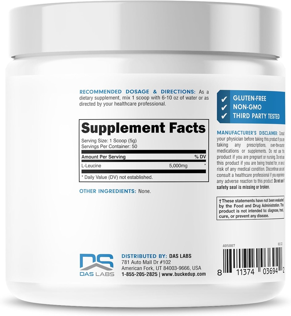 Bucked Up L-Leucine 5000mg Per Serving, Essentials (50 Servings, 250 Grams Powder) 3
