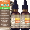 (2 Pack) Organic Vitamin D3 K2 Drops with MCT Oil Omega 3, 5000 IU, Maximum Strength Vitamin D Liquid, No Fillers, Non-GMO Liquid D3 for Faster Absorption and Immune Support (Mocha, 2 Fl Oz) 2