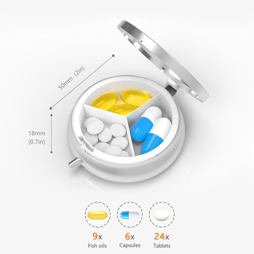 Pill Box-3 Compartment Small Pill Case for Purse & Pocket Mini Metal Pill Holder Travel Pill Container to Hold Supplements Vitamins BPA-Free (Hummingbird) 4