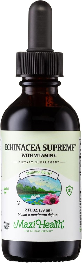 Maxi Health - Organic Echinacea Supreme Liquid Extract with Vitamin C - Immune Support Supplement Echinacea Drops - 1000mg Echinacea Root & Whole Plant Herb Extract - 2 Fl Oz Immune Booster Bottle 2