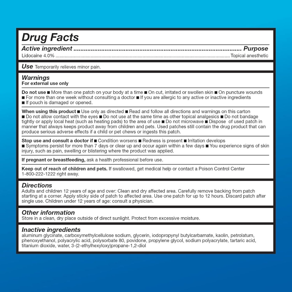 Basic Care Maximum Strength OTC Pain Relief , 4% Lidocaine Patch, 3.9” x 5.5”, 15-Count Box (Previously HealthWise) 3