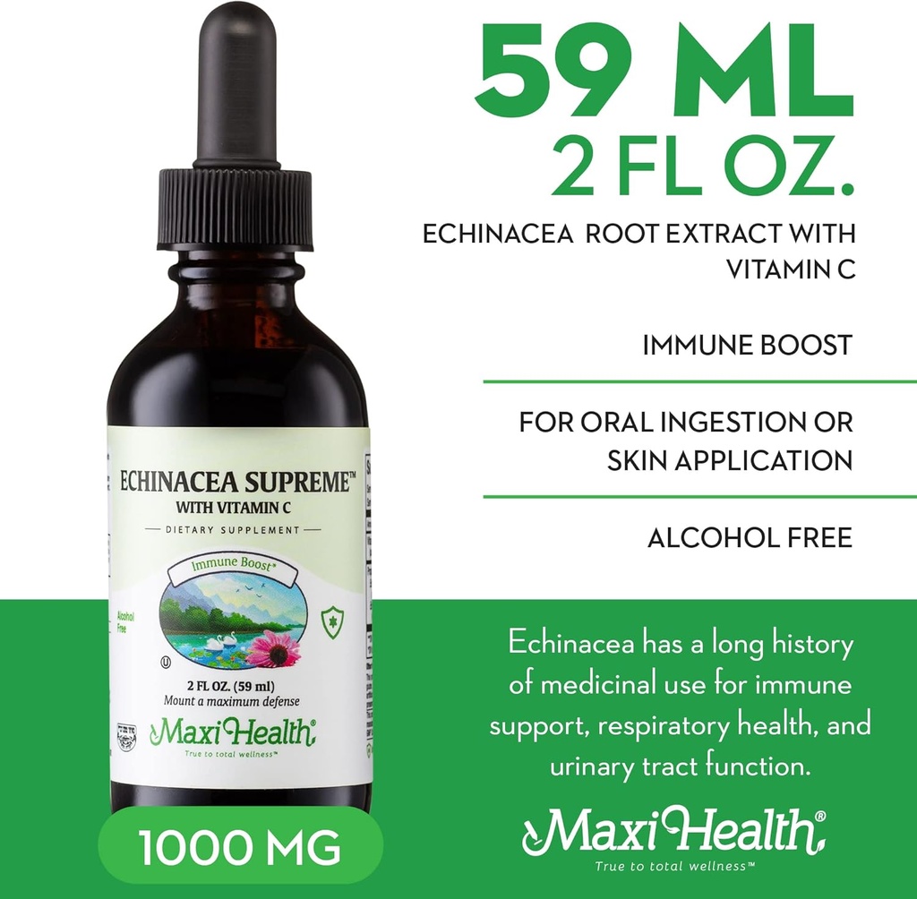 Maxi Health - Organic Echinacea Supreme Liquid Extract with Vitamin C - Immune Support Supplement Echinacea Drops - 1000mg Echinacea Root & Whole Plant Herb Extract - 2 Fl Oz Immune Booster Bottle 4