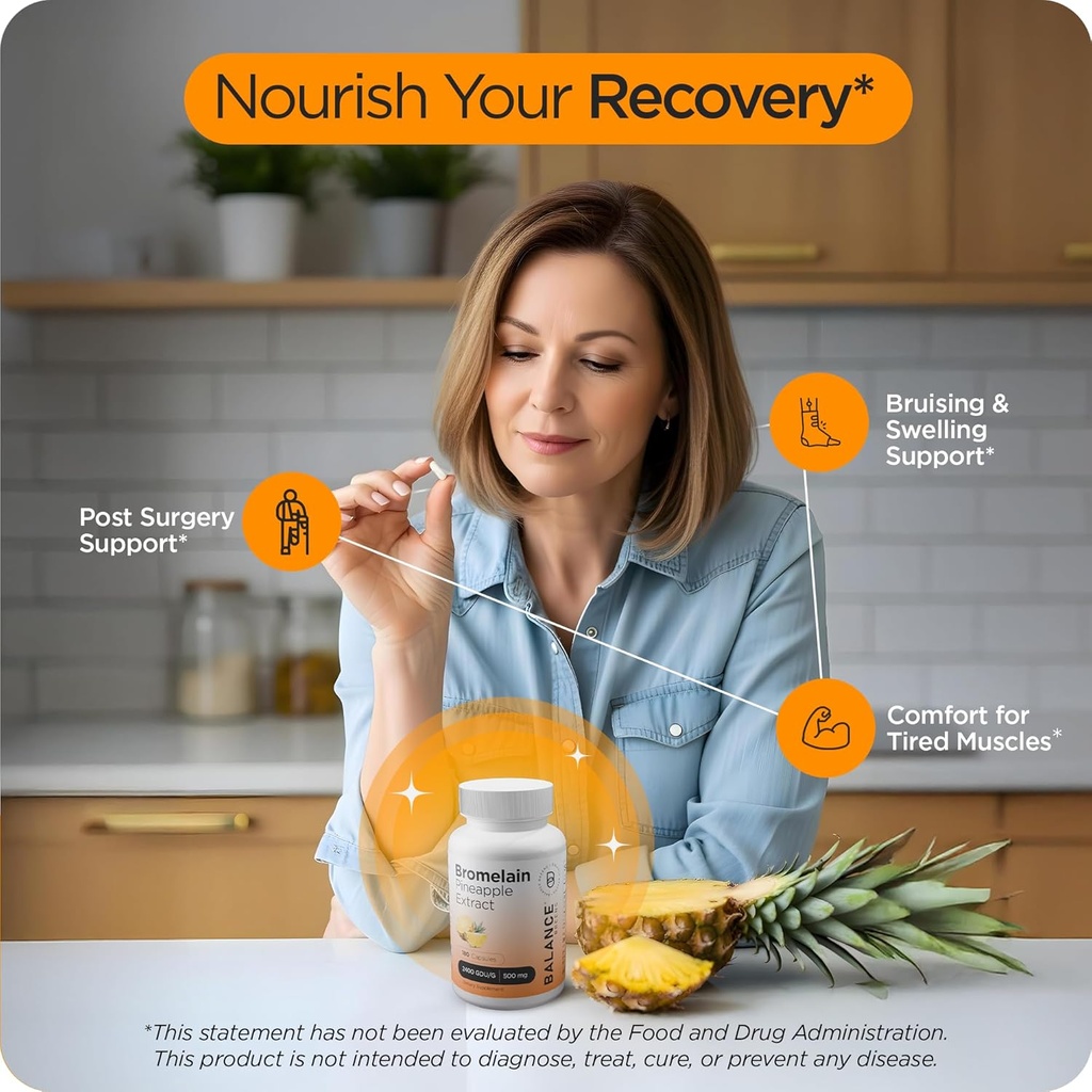 Balancebreens Bromelain 500mg Capsules – 2400 GDU Pineapple Extract Supplement for Joint Support, Natural Swelling Support, and Healthy Digestion – 180 Organic Capsules Made in USA 5
