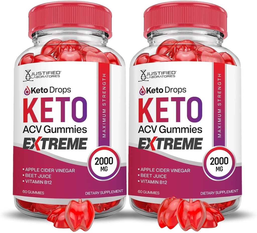 Justified Laboratories (2 Pack Keto Drops Keto ACV Gummies Extreme 2000MG Keto Drops Keto Gummies Advanced Formula Apple Cider Vinegar with Pomegranate Beet Juice Powder B12 Vegan Non GMO 120 Gummys 2