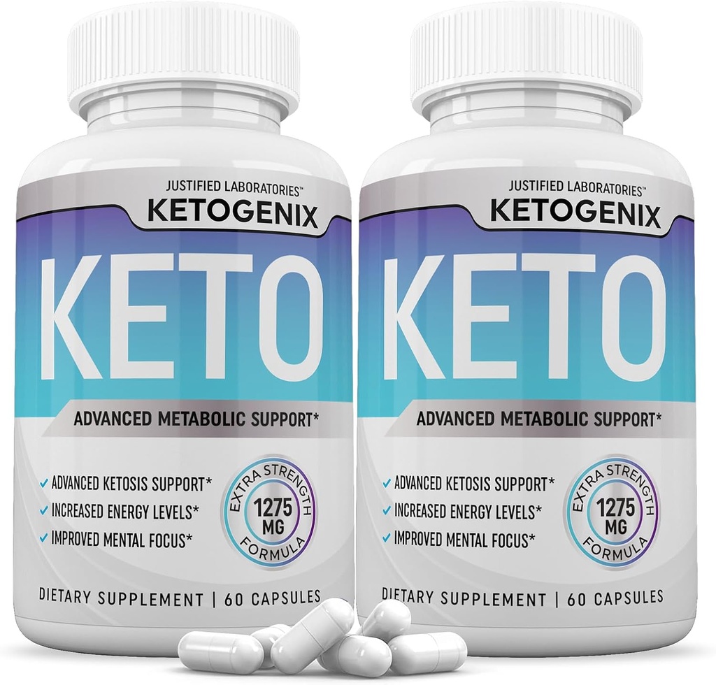 (2 Pack) Ketogenix Keto Pills 1275MG New & Improved Formula Contains Apple Cider Vinegar Extra Virgin Olive Oil Powder Green Tea Leaf 120 Capsules 2