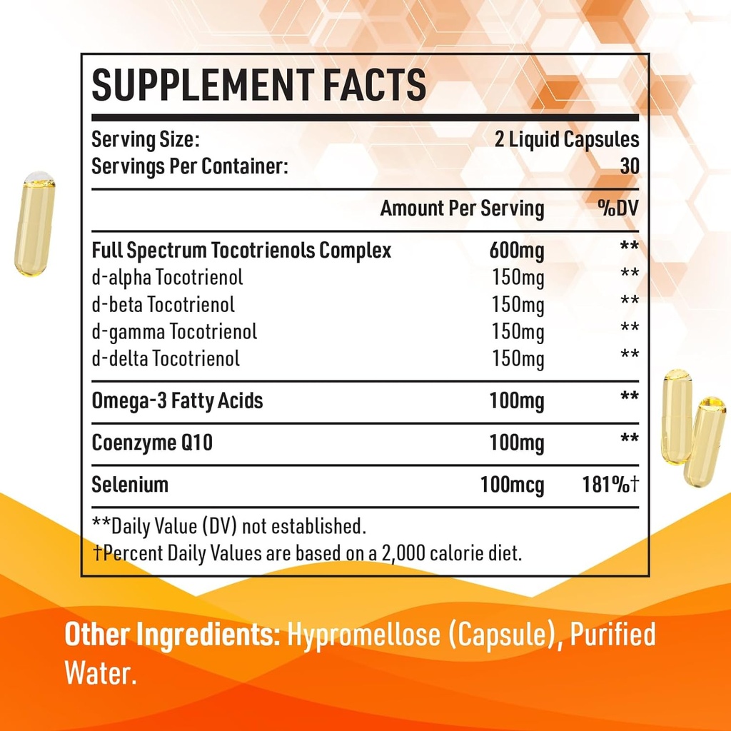 Kroppssund Tocotrienols 800mg Supplement | Rich in Vitamin E Tocotrienols | Cardiovascular, Antioxidant, Cellular Energy Production - 120 Liquid Capsules 3