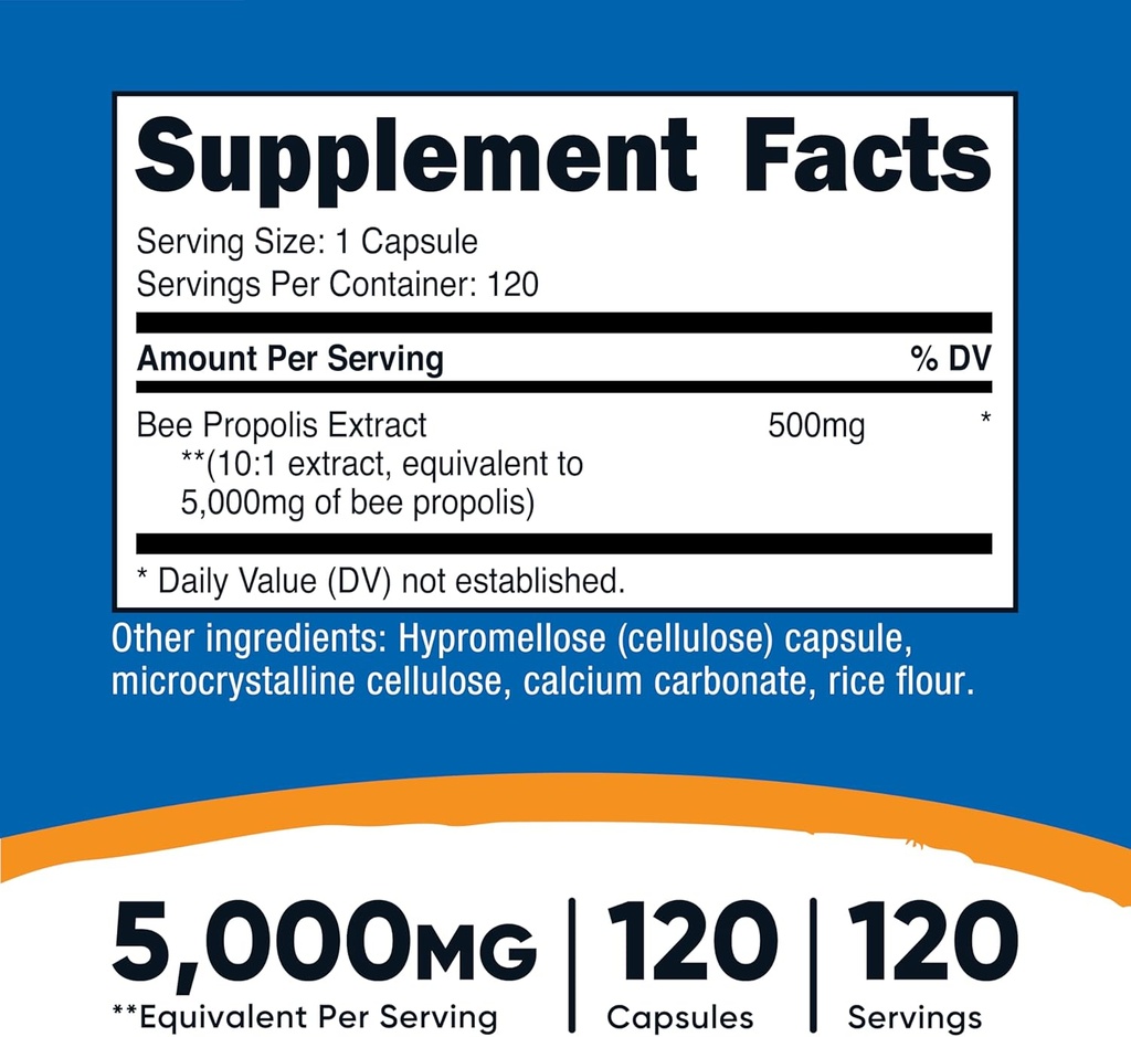 Nutricost Bee Propolis 10:1 Extract 5,000mg Equivalent, 120 Capsules - Gluten Free, Non-GMO, Vegetarian Dietary Supplement, from 500mg of 10:1 Extract 3