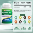 Best Naturals Vitamin B2 (Riboflavin) 400mg - Migraine Relief - Veggie Capsules - Conezyme Precursor - 120 Count (120 Count (Pack of 3)) 3
