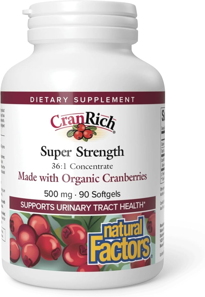 CranRich by Natural Factors, Super Strength Cranberry Concentrate, Antioxidant Supplement for Urinary Tract Support, Non-GMO, 90 softgels (90 servings) 2