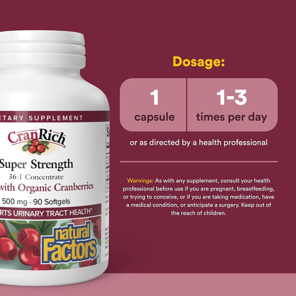 CranRich by Natural Factors, Super Strength Cranberry Concentrate, Antioxidant Supplement for Urinary Tract Support, Non-GMO, 90 softgels (90 servings) 4