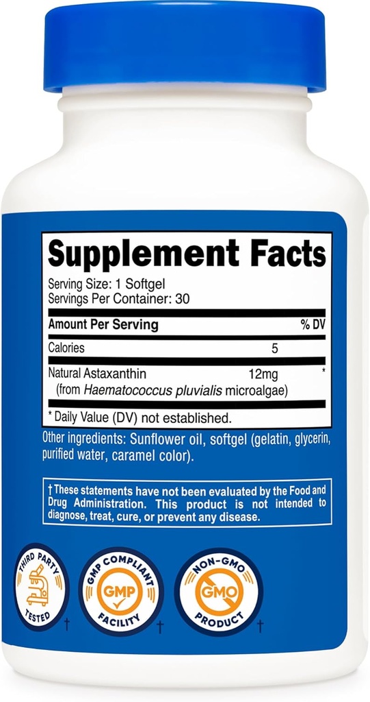 Nutricost Astaxanthin 12mg, 30 Softgels - Non-GMO and Gluten Free 6