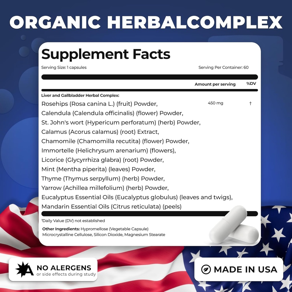 Liver Health and Gallbladder Support Formula - Liver Cleanse Detox & Repair Herbal Complex with Rosehips St. John's Wort Chamomile - Gallbladder Liver Supplements for Women Men - 60 Capsules 3