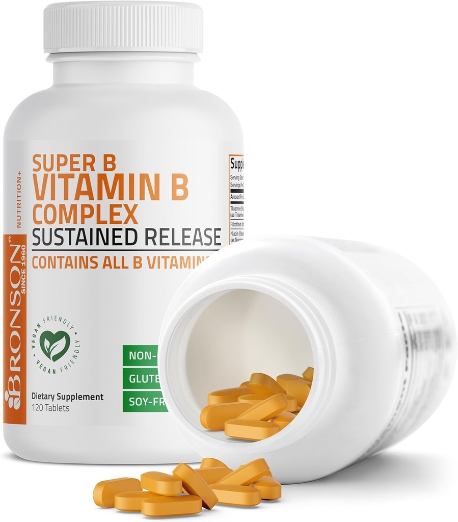 Bronson Super B Vitamin B Complex Sustained Slow Release (Vitamin B1, B2, B3, B6, B9 - Folic Acid, B12) Contains All B Vitamins 120 Tablets 5