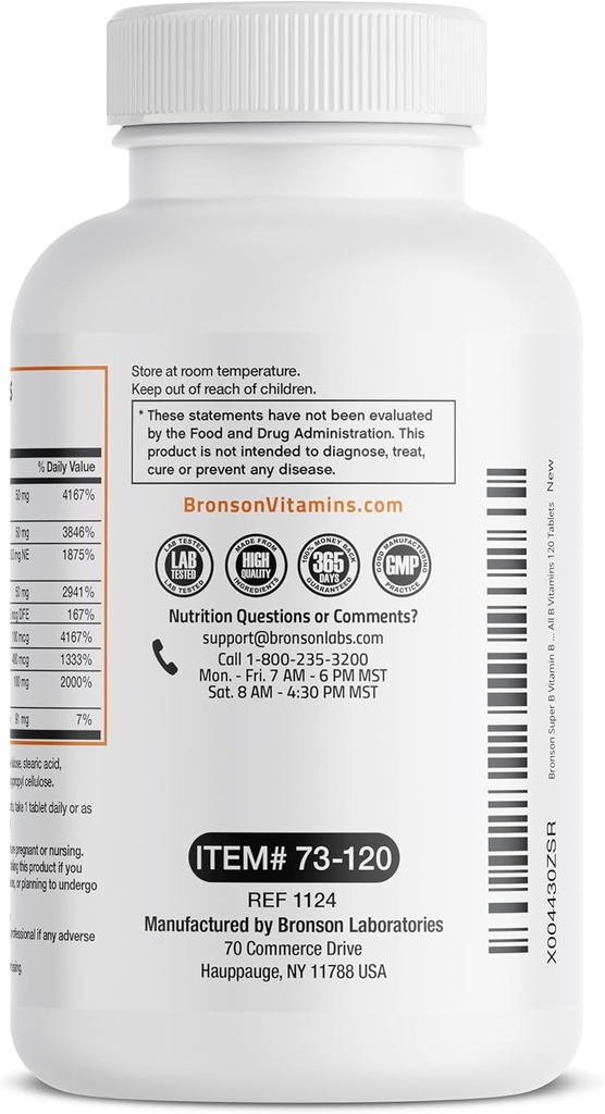Bronson Super B Vitamin B Complex Sustained Slow Release (Vitamin B1, B2, B3, B6, B9 - Folic Acid, B12) Contains All B Vitamins 120 Tablets 6