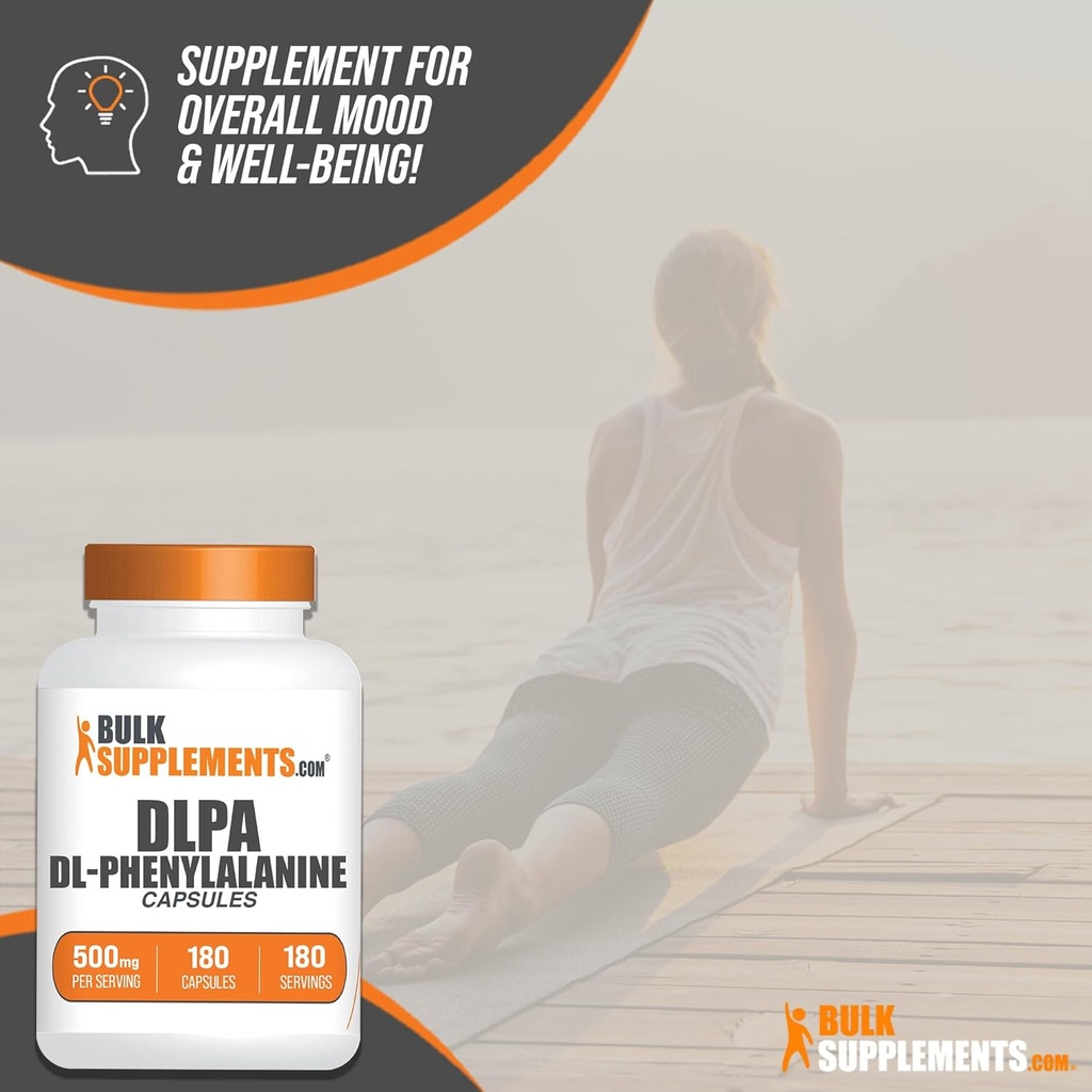 BulkSupplements.com DL-Phenylalanine Capsules - DLPA Capsules, DL-Phenylalanine 500mg - DLPA Supplements, Amino Acid Supplement - Gluten Free, 1 Capsule per Serving, 180 Capsules 5