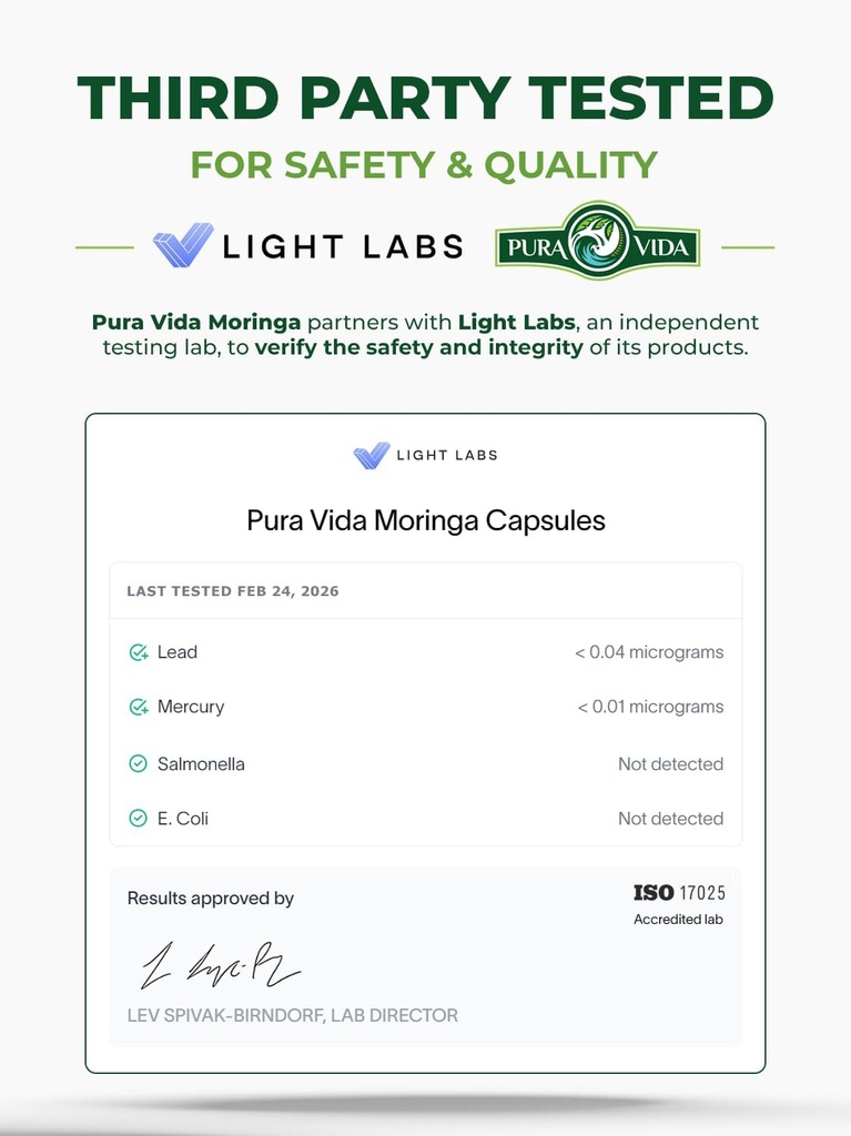 PURA VIDA MORINGA Capsules Single Origin Moringa Powder Organic. Pure Moringa Leaf. Energy, Metabolism, & Immune Support. 120ct. 500mg Caps. 3