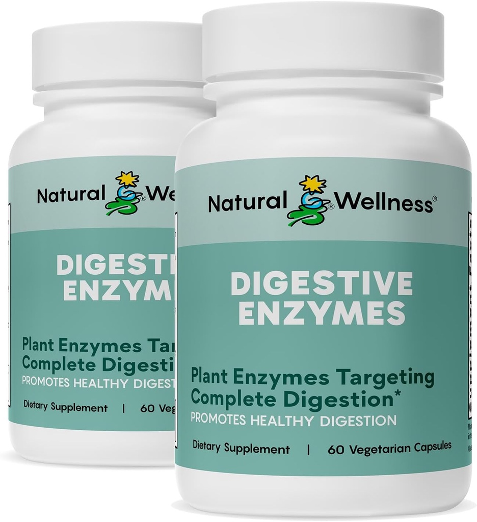 Natural Wellness Digestive Enzymes – Comprehensive Enzyme Blend for Healthy Digestion, Nutrient Absorption & Relief from Gas, Bloating & Indigestion – 60 Vegetarian Capsules 2