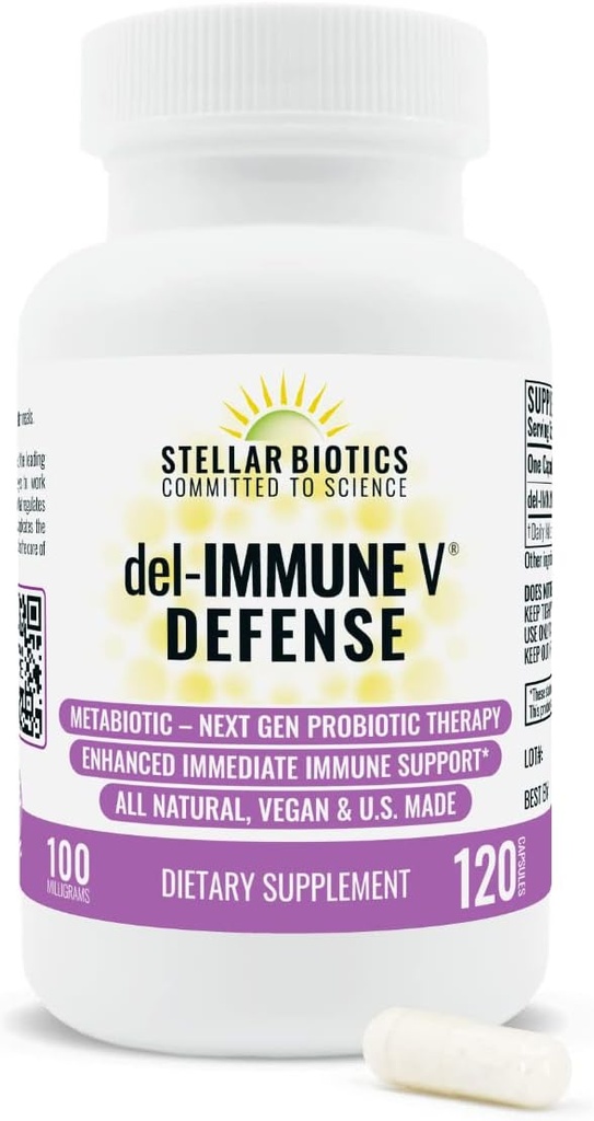 Del-Immune V® Defense by Stellar Biotics, All-Natural Immune Support & Gut Health (+) Immediate Care, Metabiotic: NextGen Probiotic Therapy (120 Caps) 2