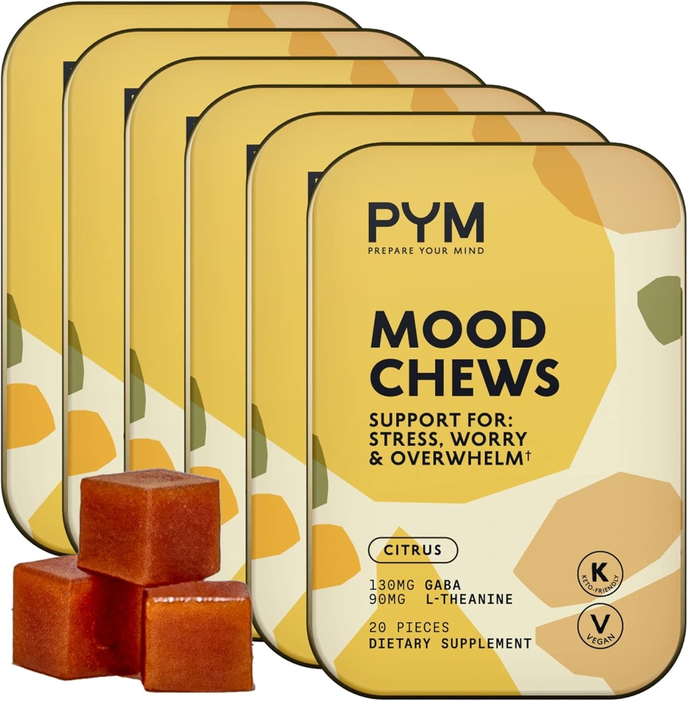 PYM Citrus Mood Chews Support for Stress, Worry & Overwhelm, 120 Count | 130mg GABA, 90mg L-Theanine | Vegan, Non-GMO, Gluten-Free, No Added Sugar | All-Natural Mood Balance Supplement Made in USA 2