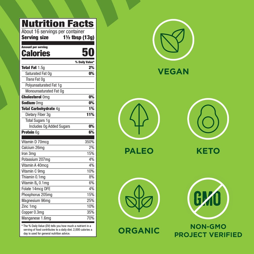 Manitoba Harvest Organic Hemp & Supergreens Powder, 7.5 oz, Green Superfood Powder with 6g of Protein, 3g of Fiber per Serving, Vegan, Non-GMO Project Verified, Packaging May Vary 6