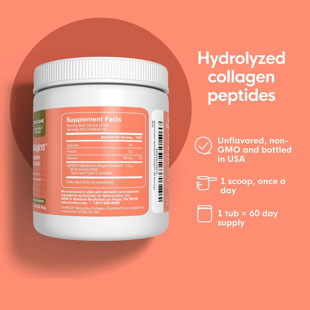 Naturenetics Hair, Skin & Nails Collagen Peptides – Supports Skin Hydration & Hair Strength – Bioavailable Hydrolyzed Collagen – Unflavored, Easy to Mix – Paleo & Keto-Friendly – 60 Servings* 3