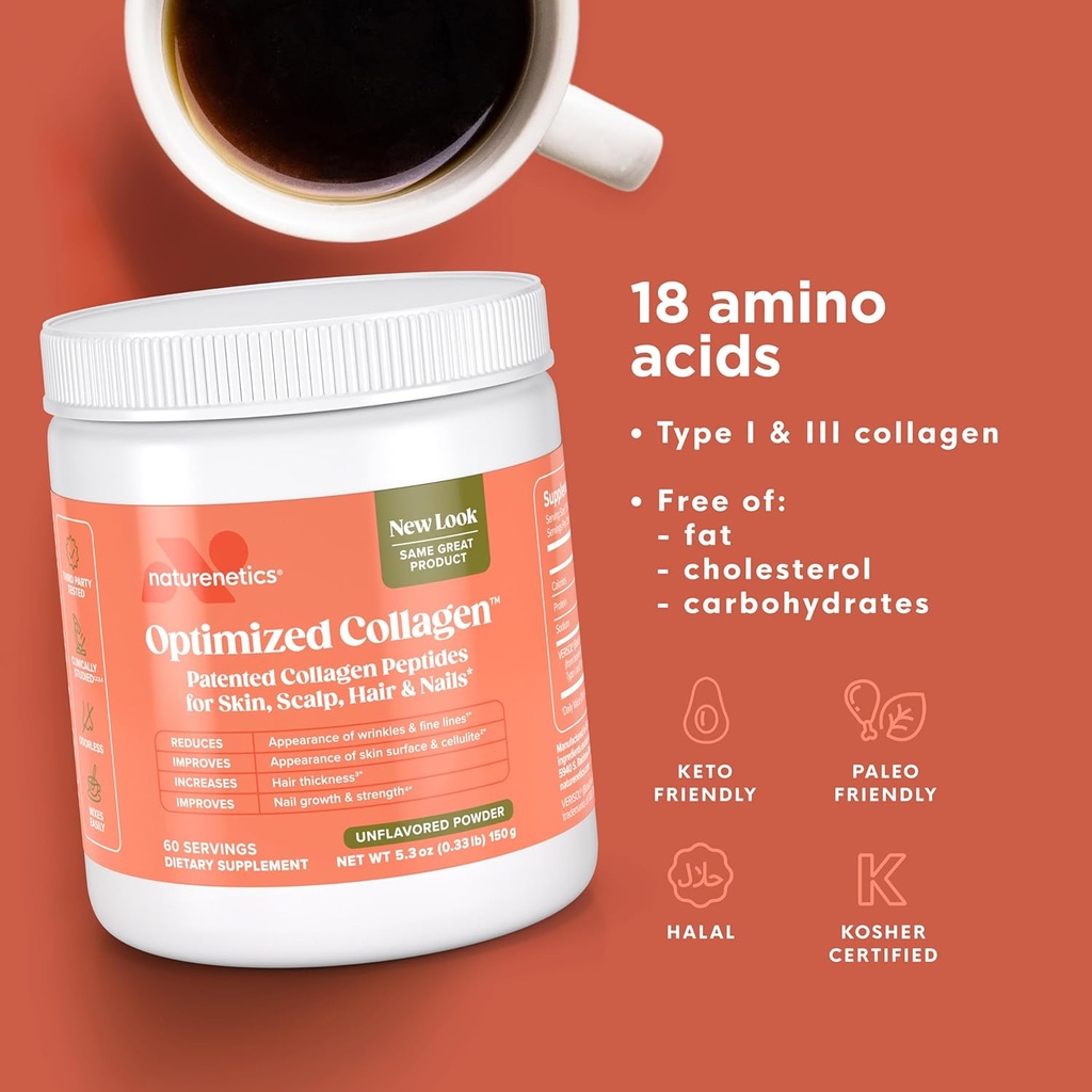 Naturenetics Hair, Skin & Nails Collagen Peptides – Supports Skin Hydration & Hair Strength – Bioavailable Hydrolyzed Collagen – Unflavored, Easy to Mix – Paleo & Keto-Friendly – 60 Servings* 5