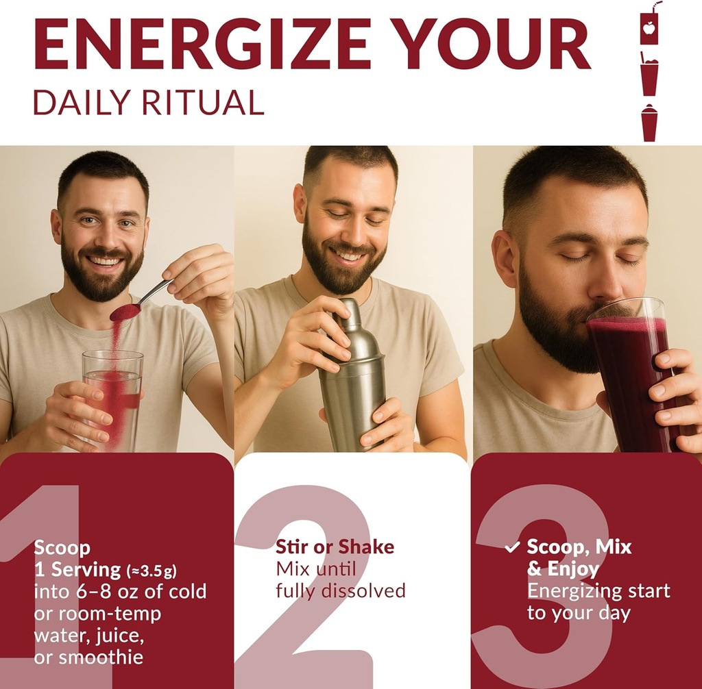 Organic Beet Juice Powder - 20:1 Concentration Beet Powder Organic - Circulation Support - Rich in Nitric Oxide - Cold-Pressed 100 Servings of Beet Root Powder Supplement- 12.3oz 5