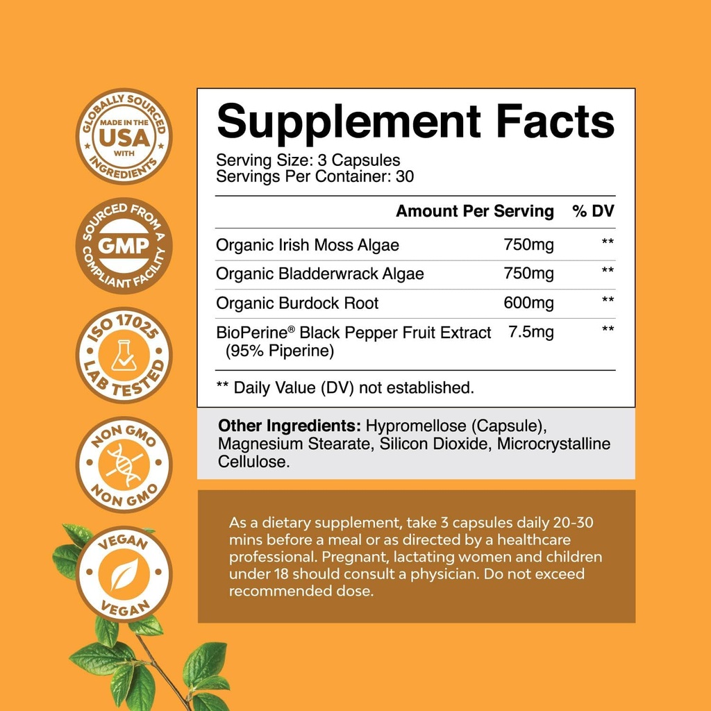 Bundle of Pure SAM-E Nootropic Brain Supplement and Organic Irish Sea Moss Capsules -Immune Support and Mood Support Supplement - Sea Moss and Bladderwrack Capsules with Burdock Root Superfood Blend 4