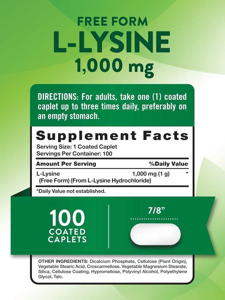 Nature's Truth L Lysine 1000mg | 100 Coated Caplets | Essential Amino Acid | Vegan, Non-GMO, & Gluten Free Supplement 3