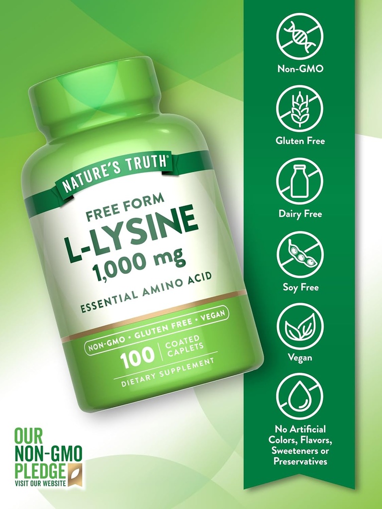 Nature's Truth L Lysine 1000mg | 100 Coated Caplets | Essential Amino Acid | Vegan, Non-GMO, & Gluten Free Supplement 4