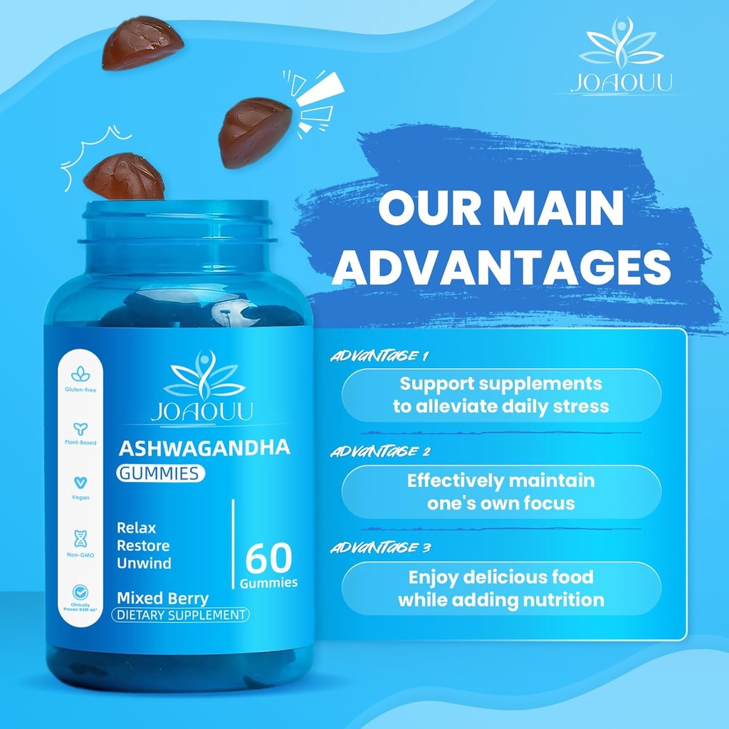 (60 Count) Ashwagandha Gummies KSM-66 - Mixed Berry, Vegan, Plant Based, Non-GMO, Gluten-Free & Gelatin Free Relax, Organic Ashwa Root Extract Supplement for Immune Support 3