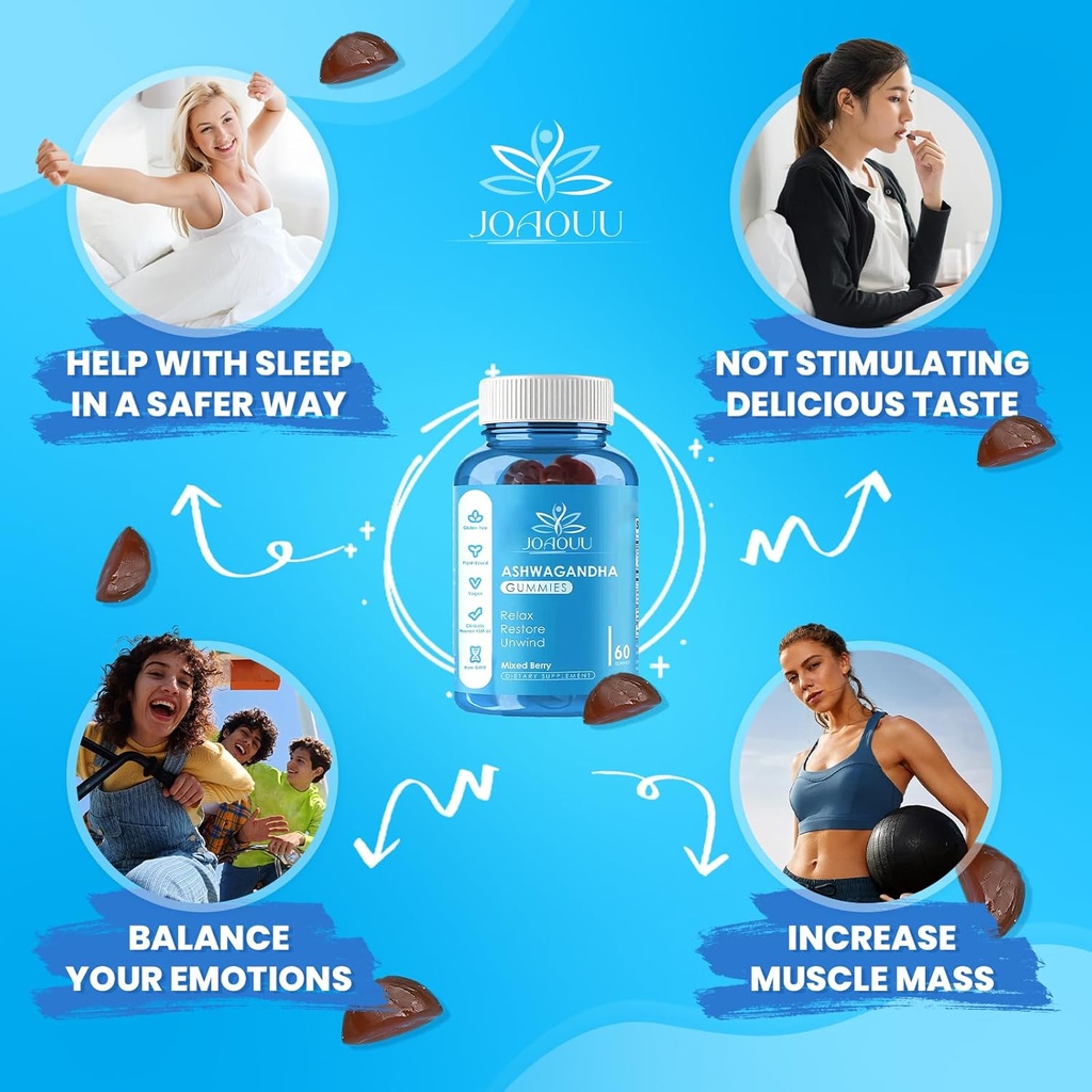 (60 Count) Ashwagandha Gummies KSM-66 - Mixed Berry, Vegan, Plant Based, Non-GMO, Gluten-Free & Gelatin Free Relax, Organic Ashwa Root Extract Supplement for Immune Support 5