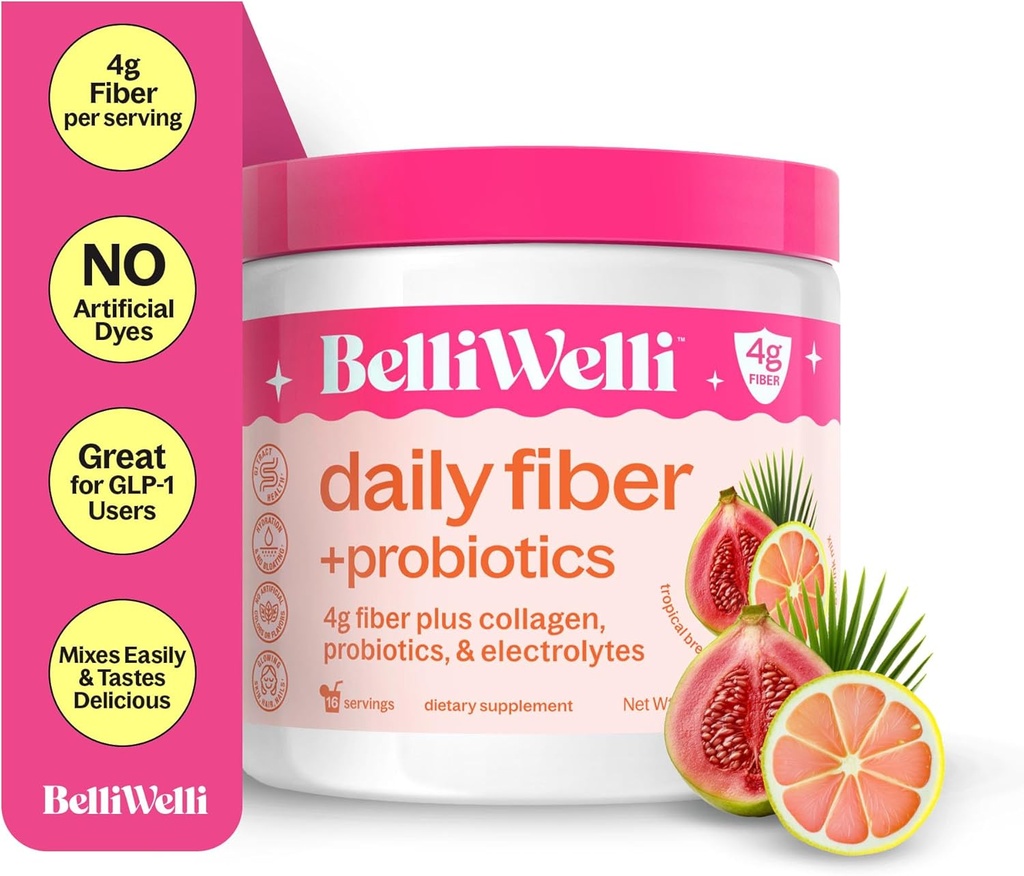 BelliWelli Fiber Supplement for Women & Men – Premium Daily Fiber Powder from Organic Acacia with Added Collagen, Electrolytes & Probiotics – No Bloat, Constipation & Gut Health Support (Tropical) 2